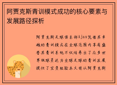 阿贾克斯青训模式成功的核心要素与发展路径探析